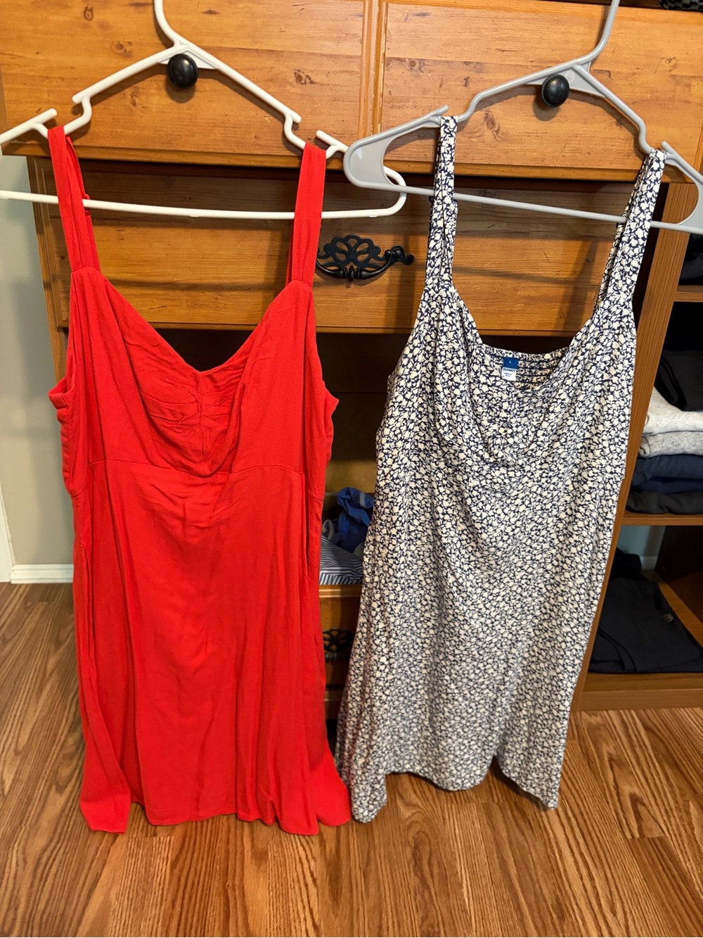 Lot of 2 Old Navy Red and cream/navy Sleeveless Camisole Dresses